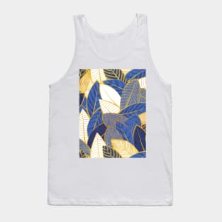 Leaf wall // pattern // navy royal and pale blue leaves golden lines Tank Top